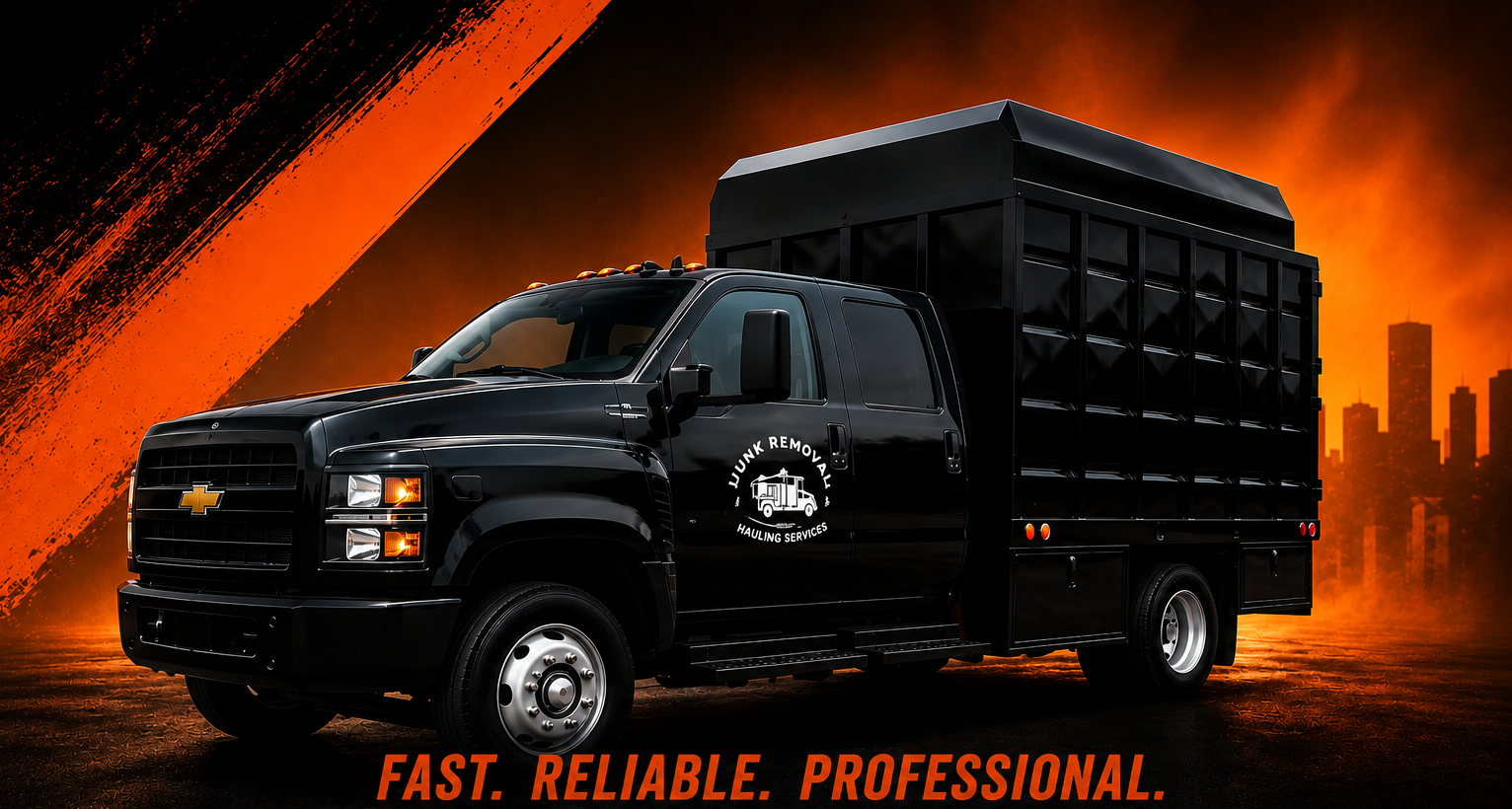 Black Pepe's Haulin hauling truck with orange industrial backdrop