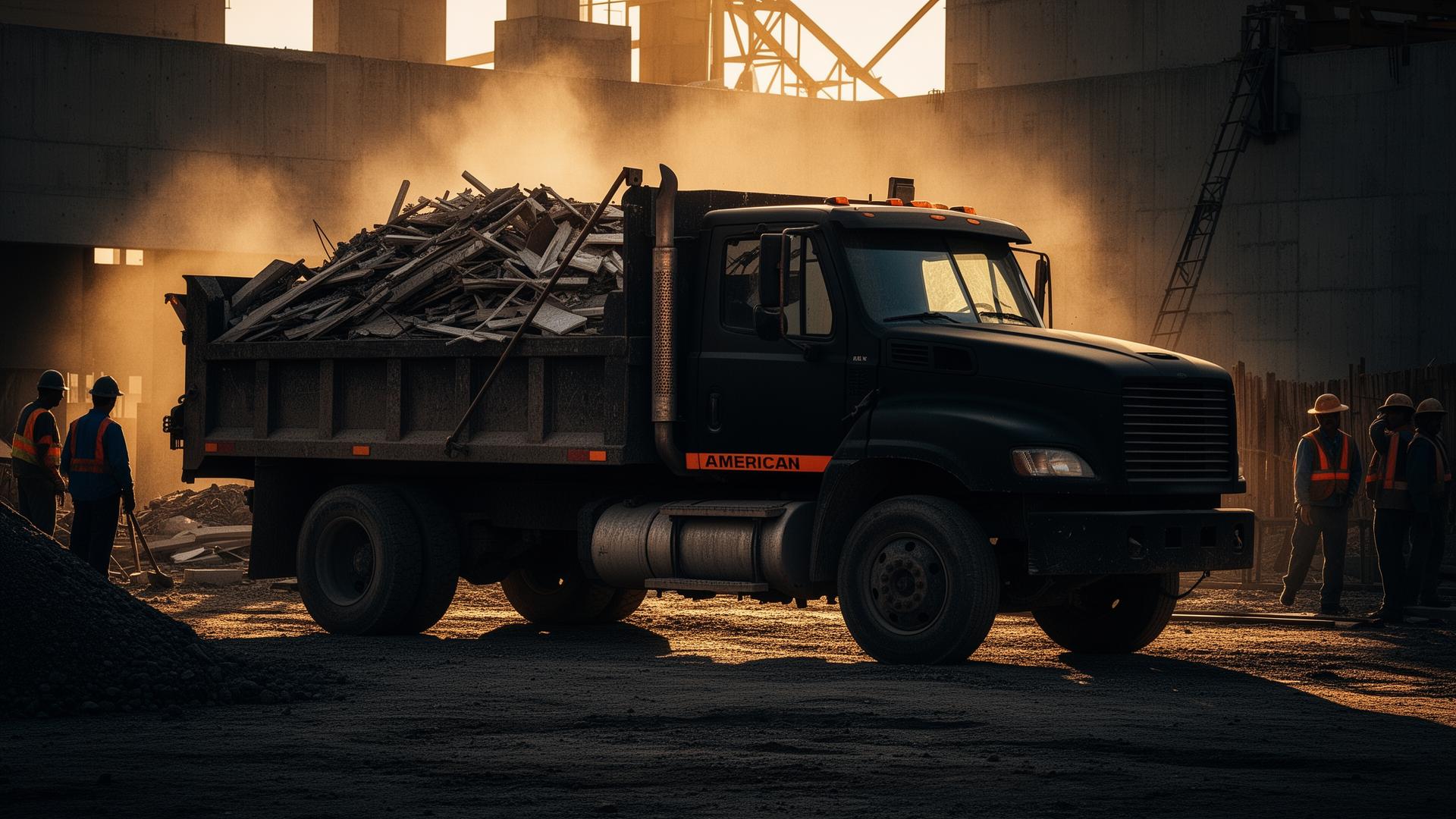 Heavy-duty hauling truck loaded with debris at a Long Beach worksite
