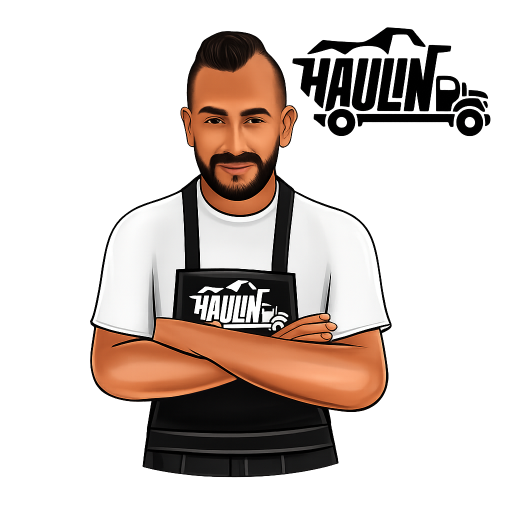 Pepe's Haulin mascot — bearded crew member in apron with Haulin truck logo